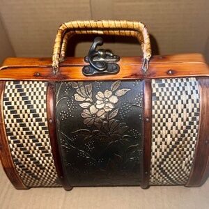 Vintage Wooden Small Purse with Metal Closure
